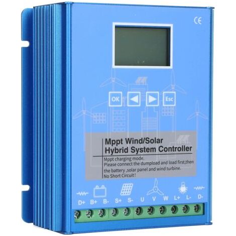 DEESSE SHOP-Contrôleur de charge hybride solaire éolien 800W – MPPT 12V/24V – Écran LCD – Protection contre surcharges et inversions de connexion