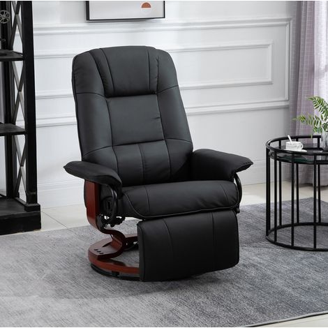 Poltrona relax reclinabile 145° con poggiapiedi manuale, girevole 360°, in similpelle nera HAVRYA (1/3)