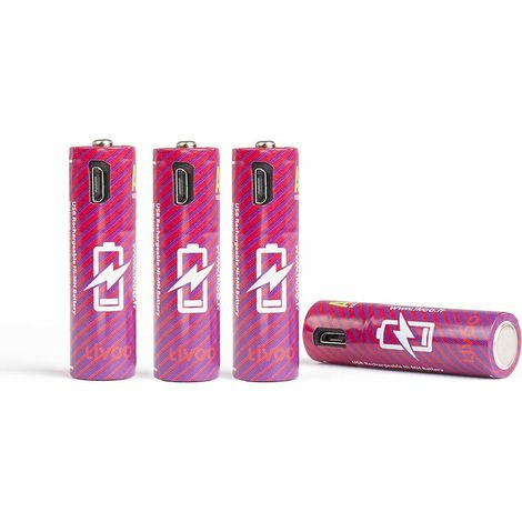 Piles rechargeables AA - LIVOO - TEC606 - 4 pièces - 1000 mAh - Recharge micro USB (1/2)