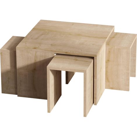 Oviala – Table basse gigogne chêne saphir – 4 tables d'appoint – Panneaux mélaminés 18mm – Dimensions 60x60x37cm et 30x32x25cm (1/3)
