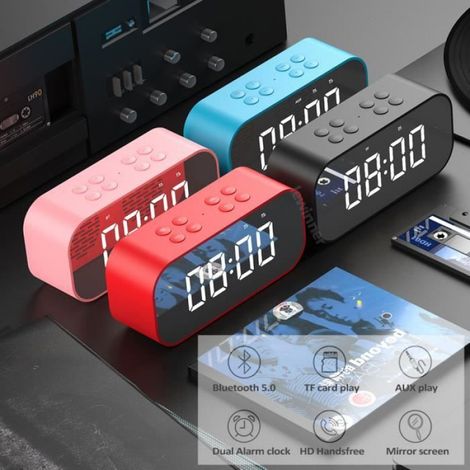 Enceinte Bluetooth Réveil USB Rechargeable - Bleu - Autonomie 10 heures (1/4)