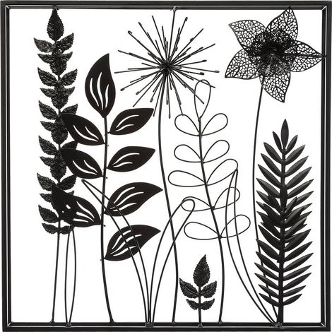 Wanddekoration im Rahmen BLÄTTER, Metall, 40 x 40 cm, schwarz (1/4)
