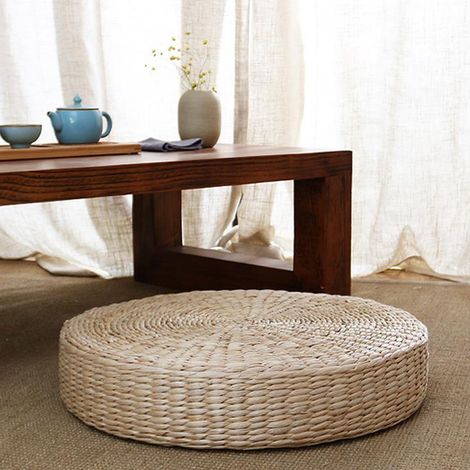 Coussin de sol tatami rond rembourré, style japonais, fait main, en paille, pour siège d'extérieur, 45 x 6 cm (1/5)