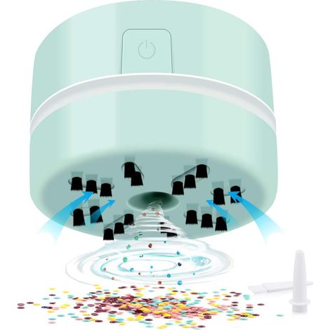 Mini aspirateur de table portable vert, accessoire de bureau pour outils de nail art diamant, aspirateur compact pour poudre à ongles et poussière de bureau, fonctionne sur batterie. (1/5)