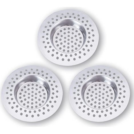 Filtre Evier Cuisine INOX (Lot de 3) - Attrape Cheveux Douche 7,5 x 7,5 cm, Filtre Cheveux Douche 90 Trous, Grille Evier Cuisine,Accessoire Cuisine,Salle de Bain, Cuisine (1/5)