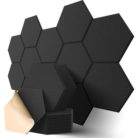 Panneaux acoustiques hexagonaux autocollants (lot de 12), mousse acoustique haute densité, pour murs, plafonds et portes (1/5)
