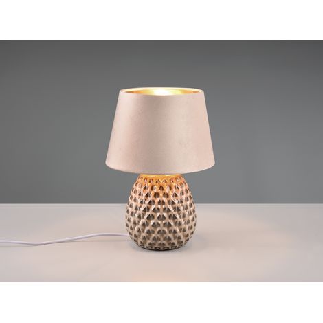 Retro Tischleuchte ARIANA mit Samtschirm in Beige/Gold, Höhe 35cm