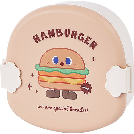 Boîte à bento enfant motif hamburger beige compartiment déjeuner portable école contenant alimentaire avec couvercle cartoon (1/5)