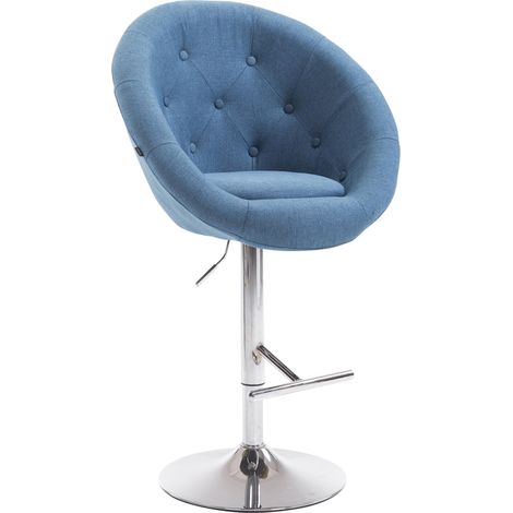 Tabouret de bar design moderne forme œuf capitonné avec repose-pieds en métal chromé tissu bleu TDB10332