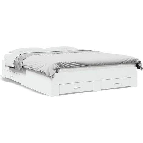 Lit double,Lit adulte,Cadre de lit avec tiroirs blanc 140x200 cm bois d'ingénierie CFW48901 (1/5)