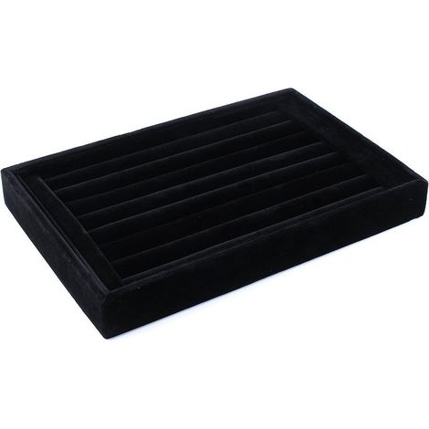 Plateau Bijoux Velours - 1 Pièce - Bois et Velours - Rangement Bagues Boucles - Vitrine Magasin Maison - 23x15cm Noir (1/5)