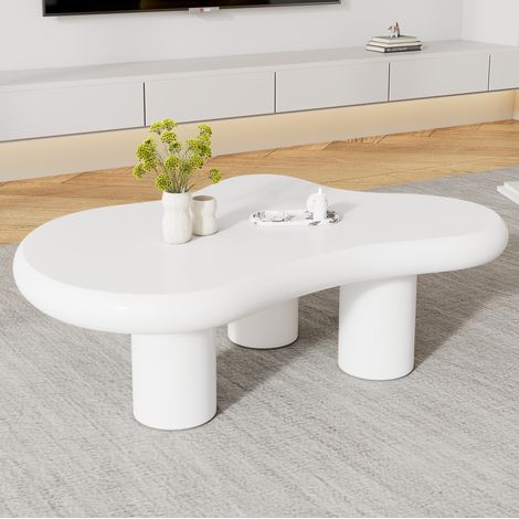 Tavolino da salotto a forma di nuvola 97x67x32 cm con piano in MDF e 3 gambe in PVC, bianco (1/5)