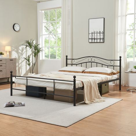 Cama doble Florenz con cabecero y somier metal 160x200 - Negro [en.casa]