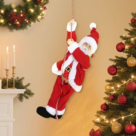 Père Noël chantant et grimpant de 60 cm avec corde à cadeaux et fonction sonore, intérieur, rouge (1/5)