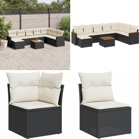 9-tlg. Garten-Sofagarnitur mit Kissen Schwarz Poly Rattan - Gartenmöbel Set - Esszimmergarnitur Outdoor - Lounge Garnitur - Rattan Gartenset - Balkonmöbel - Home & Living (1/5)