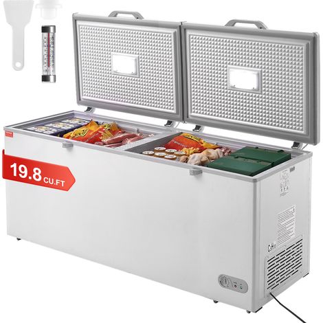 VEVOR Congelatore a Pozzetto 561 L, Congelatore Grande Libera Installazione Doppia Porta Superiore, Temperatura Regolabile 7 Livelli, Illuminazione a LED 4 Cestelli Estraibili 6 Ruote