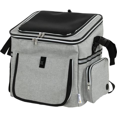 Panier de Vélo Avant Portable pour Chiens Chats, Laisse de Sécurité, Couvercle Détachable, 33x26x35cm, Gris Clair (1/5)
