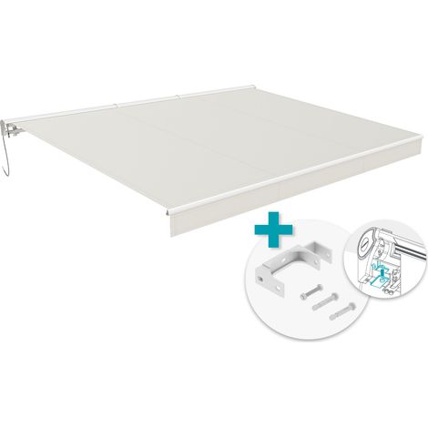 Toldo motorizado FAZZIO 4m x 3m blanco con tejido beige y montaje en techo (1/4)