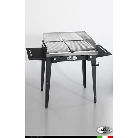 Grill 8.6 Inox Piastra ondulata - Grigio antracite - Con portapiatti - Con paraschizzi - Senza kit mensola e ruote - barbecue, griglia, giardino, carne, a gas, acciaio made in Italy