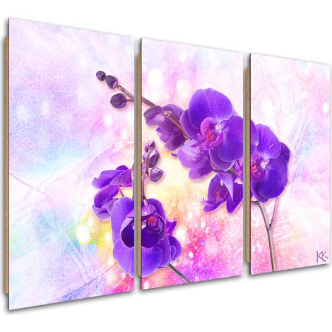 Quadro deco panel 3 paneli, Fiore di orchidea viola - 60x40 (1/5)