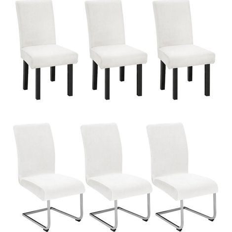 6er Set Stuhlhussen für Schwingstühle, Stretch Samt, Weiß, Waschbar (1/5)