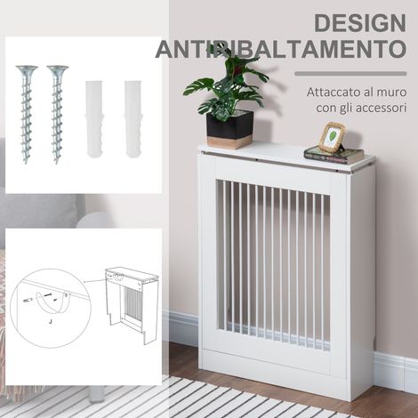 Cache-radiateur en MDF et acier, 60x18x84 cm, blanc, design moderne avec dispositif anti-bascule pour salon, couloir et bureau (1/5)