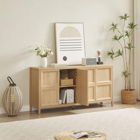 Buffet et Enfilade avec 4 Portes, Ouverture Push et Charnières à Fermeture Douce, en MDF, 160×40×80 cm, Chêne (1/5)