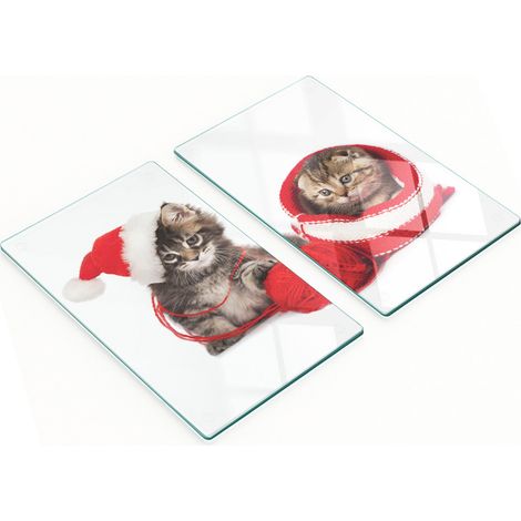 Taglieri da cucina decorativi in vetro con gattino e Babbo Natale, 2x30x52 cm (1/5)