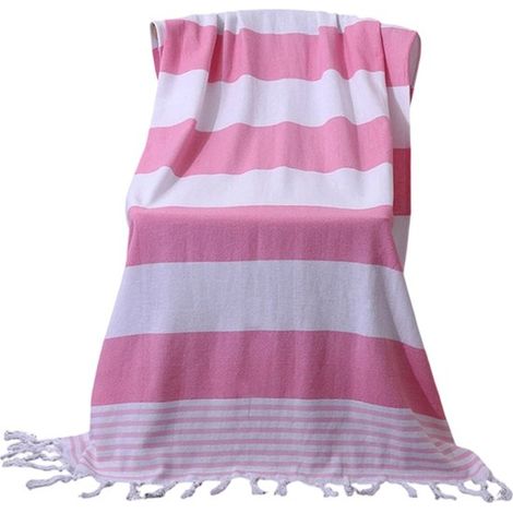 Serviette de plage XXL 100 x 180 cm, pur coton, rayée avec franges, séchage rapide et ultra douce, pour plage, sauna, sport et comme châle, rose (1/5)