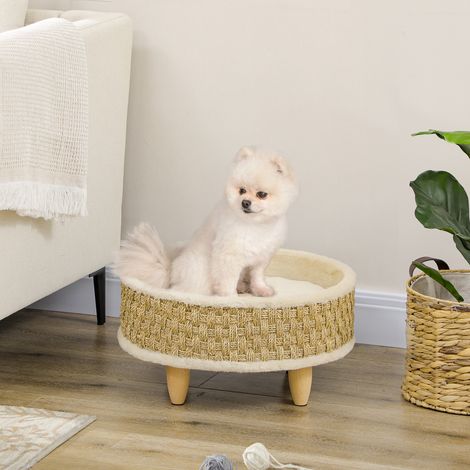 Panier rond chien sur pieds style cosy chic grand confort coussin moelleux intégré Ø 48 x 24.5H cm beige