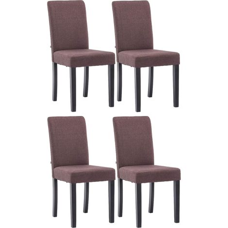 Set di 4 sedie per sala da pranzo dal design classico in tessuto marrone e gambe in legno nero 100001772