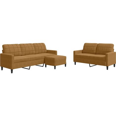 Ensemble de Canapé  Sofas 3 pcs avec coussins Marron Velours (1/5)