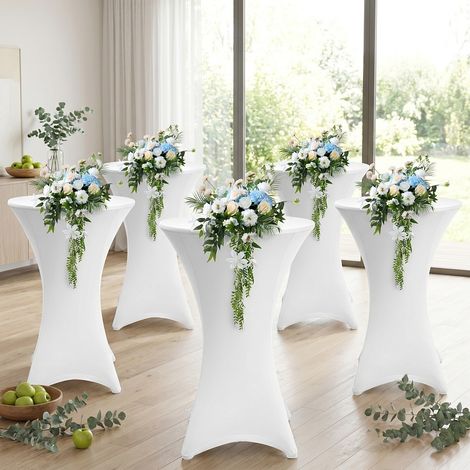 TolleTour Lote de 5 fundas protectoras Ø60 cm – Para mesas altas redondas y mesas altas de bar Blanco
