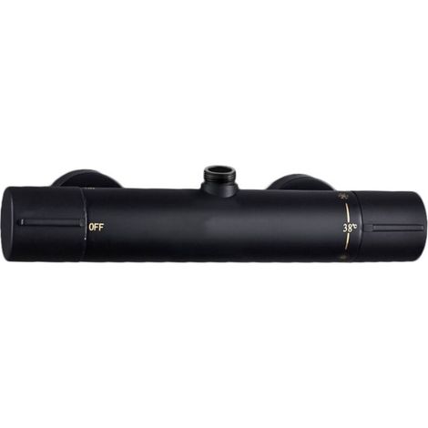 Bardusch-Mitigeur Douche Thermostatique Noir, Laiton, Robinet de Baignoire avec Thermostat Arrêt de Sécurité à 38°C, Mural Robinet de Douche avec 2 Sorties, Noir( Tuyaux Non Incluse) (1/3)