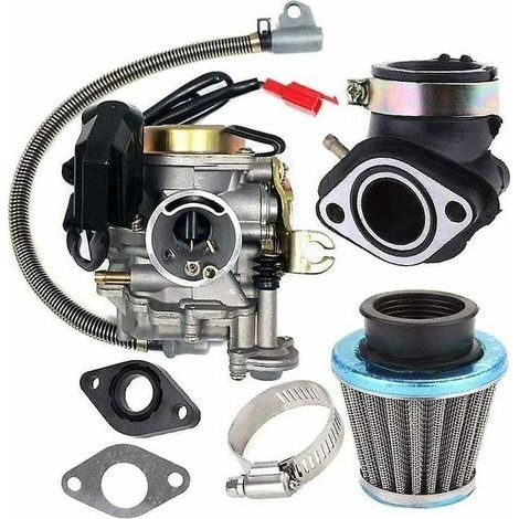 Carburateur argenté adapté pour scooter Gy6 50cc 49cc 4 temps, moteur Taotao, avec collecteur d'admission de 18 mm et filtre à air. (1/4)
