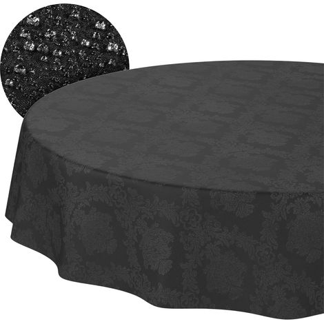 Nappe enduite Damassé Baroque Noir Ronde Ø 140 cm intérieur/extérieur (1/5)