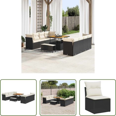 vidaXL Gartenbank - Gartensofa-set 11 pcs Schwarz Poly-Rattan (1/5)