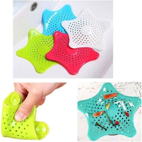 Filtre à cheveux pour bonde de douche et lavabo - Lot de 4, blanc/rouge/vert/bleu