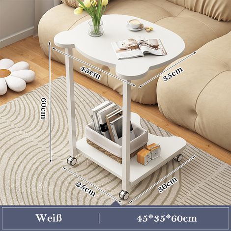 Beistelltische c Form mit Rollen, Beistelltisch Holz 360° Rotierend, laptopTisch für Sofa Couch Bett, Sofatisch für Wohnzimmer – Weiß