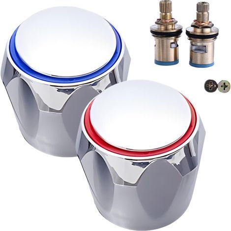 Robinet de Lavabo Standard 1/2 Pouce pour Salle de Bains et Cuisine, Couvercle Supérieur pour Mélangeur Eau Chaude et Froide, Pièce de Rechange pour Robinet qui Fuit ou Usé (32 x 39mm) (1/5)