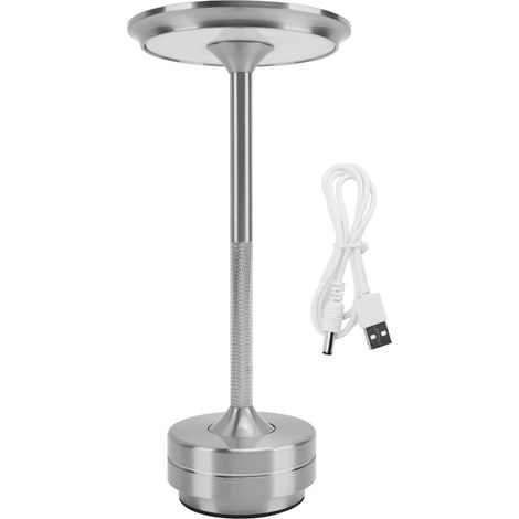 Lampe de table sans fil, 3 couleurs, variateur LED en continu, rechargeable, tactile, table de chevet pour restaurants, bars, maison, argent (1/5)