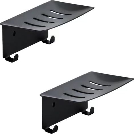 Jabonera de acero inoxidable para ducha, juego de 2 jaboneras de pared con desagüe para baño y cocina, opción de doble instalación (negro) (1/5)