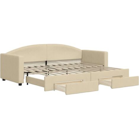 Canapé-lit avec matelas gigogne et tiroirs, matelas non inclus, beige, 80 x 200 cm (1/5)