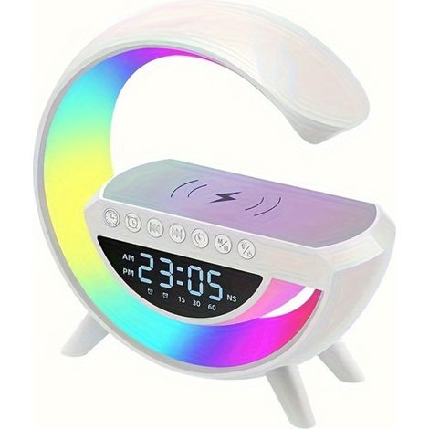 LED-Nachttischlampe mit 15-W-Funkladegerät, Bluetooth-Lautsprecher und Umgebungslicht (dimmbar)