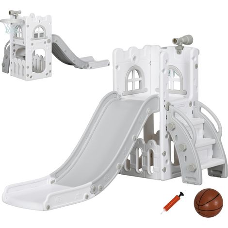 Toboggan enfant 177x70x92 cm en plastique gris 5 en 1, gain de place pour chambre – MEUBLIV (1/5)