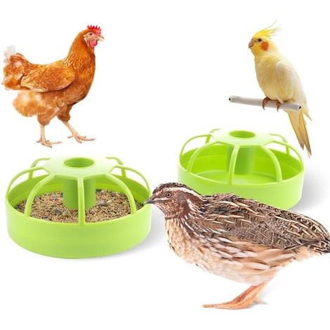Comedero para pollos (paquete de 2), comedero para aves de corral, bebedero de plástico para aves pequeñas, pollos, patos, palomas y codornices (1/5)