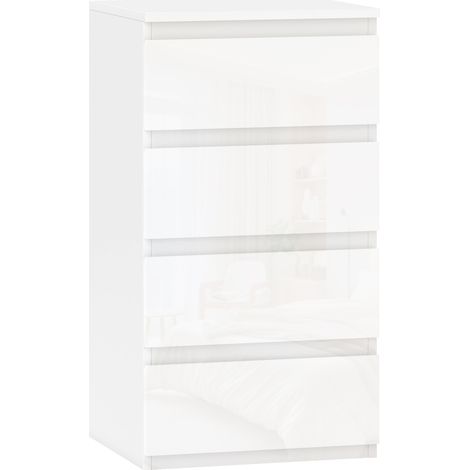 Cassettiera 40x35x74 cm 4 cassetti Salvaspazio in Legno Bianco Lucido (1/5)