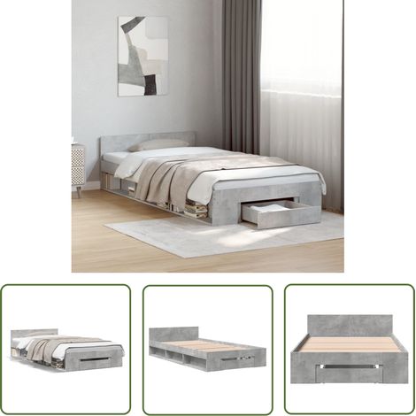 The Living Store Bettgestell mit Schublade Betongrau 90x200 cm Holzwerkstoff - Bettes - Doppelbett - Holzrahmen - Schubladenbett - Bettwäsche (1/5)