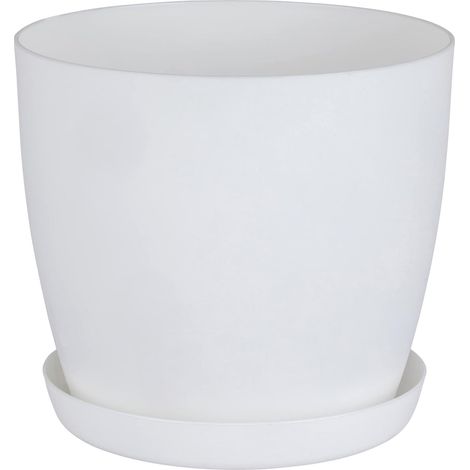 Décorations de jardin : Pots de fleurs blancs avec soucoupe – Pots de fleurs d'extérieur avec tapis et plateau – Pots de fleurs avec soucoupe (1/5)