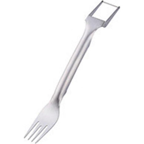 Coupe-fruits 2 en 1 en acier inoxydable, outil double pour découper la pastèque, fourchette de découpe portable argentée (1/5)